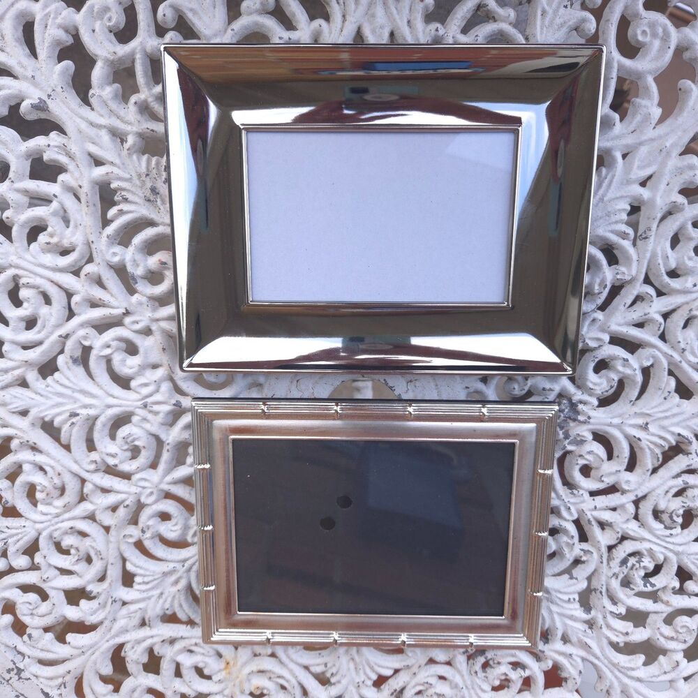 Silver Tone 5x7 Photo Frames Set of 2 Bamboo & Beveled Tabletop Frames